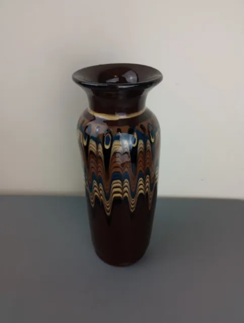Vintage 1970s Troyan Bulgarian Art Pottery Terracotta Red Clay Vase Dark Brown