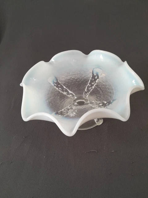 Antique Northwood White Opalescent Ruffled Button Panel Pedestal Candy Dish Bowl