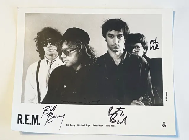 REM BAND Autographed Glossy Photo (8X10) COMPLETE W/ ALL 4 MEMBERS R.E.M. +