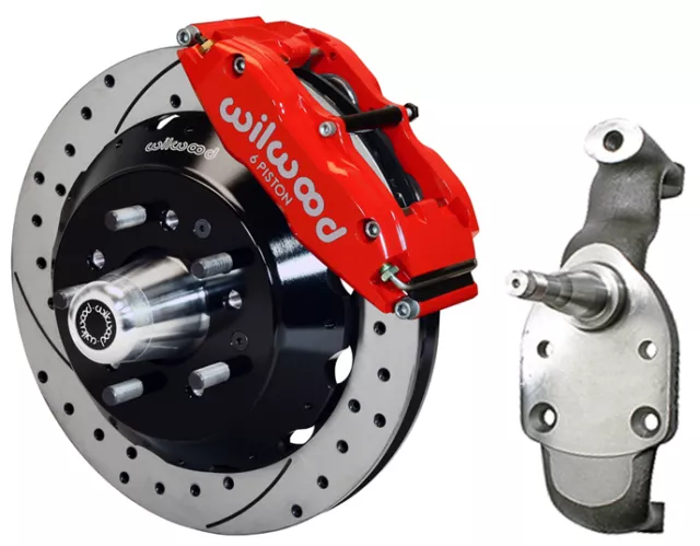 Wilwood Disc Brake Kit & 2" Drop Spindles,Front,58-70 Impala,14" Drilled,Red Wilwood Disc Brake Kit & 2" Drop Spindles,Front,58-70 Impala,14" Drilled,Red