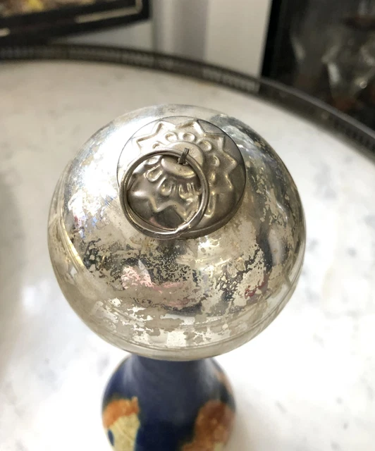 ANCIENNE BOULE DE pardon argent en verre soufflé mercurisé / églomisé