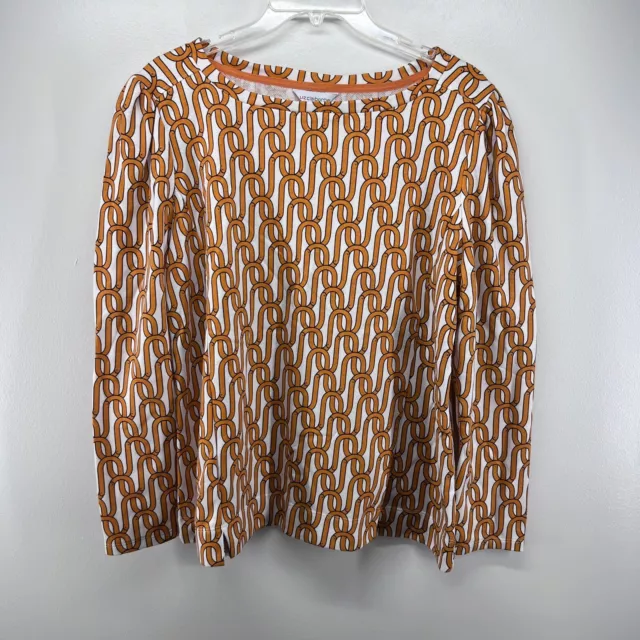 Liz Claiborne Shirt Womens Large Orange White Geometric Link AOP Long Sleeve