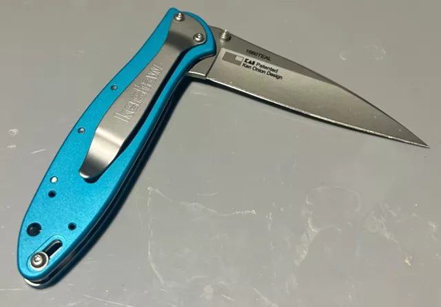 Kershaw Leek Folding Knife 3" Sandvik 14C28N Steel Blade Teal Aluminum Handle