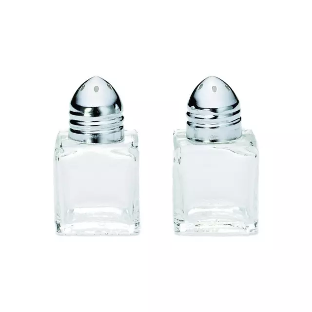 (Set of 2) Mini Salt and Pepper Shakers, 0.5 Oz Glass Cube Body salt and pepper