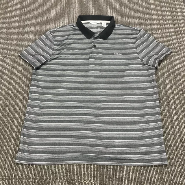 CALVIN KLEIN POLO Shirt Mens Large Black Gray White Striped Golf ...