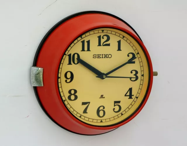 Vintage Maritime Seiko Wall Clock Slave Nautical Industrial Retro Ship Clock Red