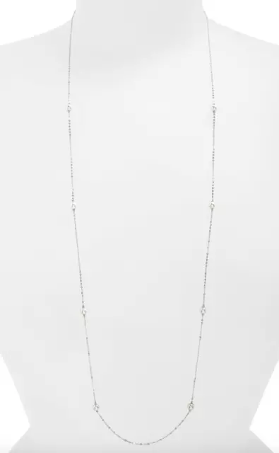 Nadri Womens Silver Long Faux Pearl Station Necklace 2190 2