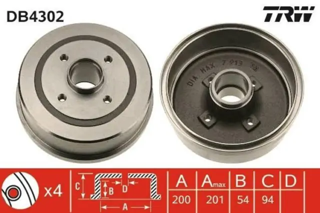 2x TRW Tambour de frein Frein à Tambour DB4302 pour OPEL Tigra TwinTop (X04)