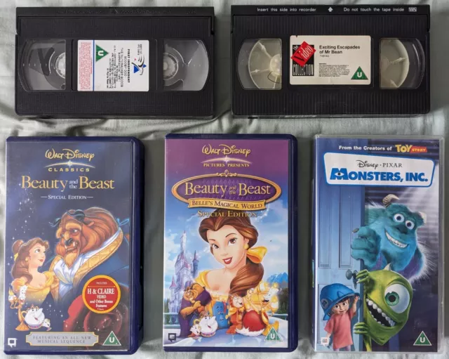 Job Lot VHS Tapes - Walt Disney 2xBeauty and the Beast, Mr Bean, Monsters Inc...