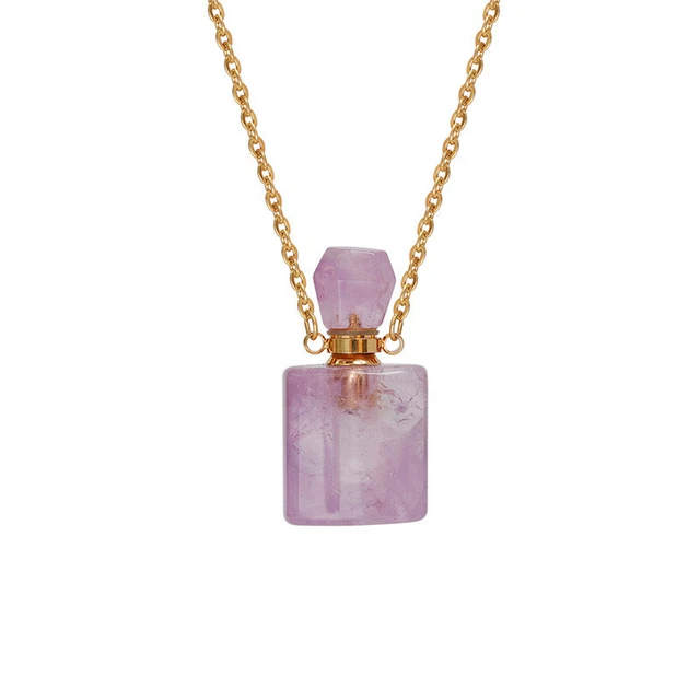 Natural Quartz Crystal Gem Essential Oil Perfume Bottle Healing Pendant Necklace