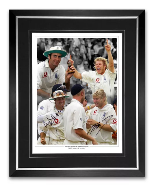 Michael Vaughn And Matthew Haggard Dual Signed And Framed Cricket Montage  : New