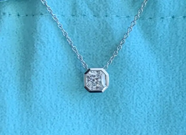 Tiffany & Co .42 Carat Lucida Diamond Bezel Set Platinum 17" Necklace Octogan