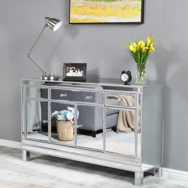 Mirrored Credenza Console Table Sideboards Buffets Cabinet Media Table 3 Drawers