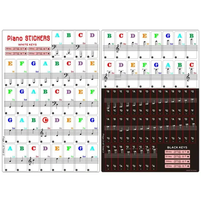 88/61 Key Piano Colorful Stickers Music Decal Notes Notation Sticker Universal
