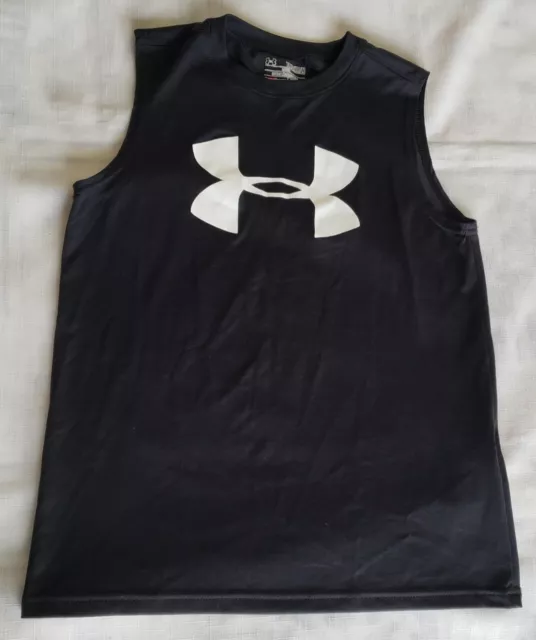 Boys Black/White Under Armour Loose heatgear Tank Top size YMD