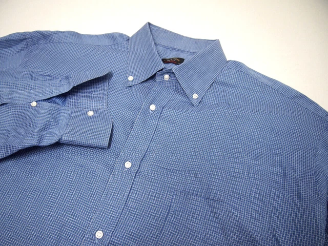 Paul & Shark Mens Shirt 2XL Blue White Checkered Long Sleeve Button