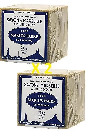 Marius Fabre - SAVON DE MARSEILLE l'huile d'olive, 200 Gr - Lot de 2 Cubes 200g