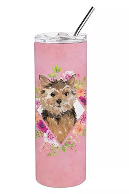Norwich Terrier Pink Flowers Stainless Steel 20 oz Skinny Tumbler CK4220TBL20