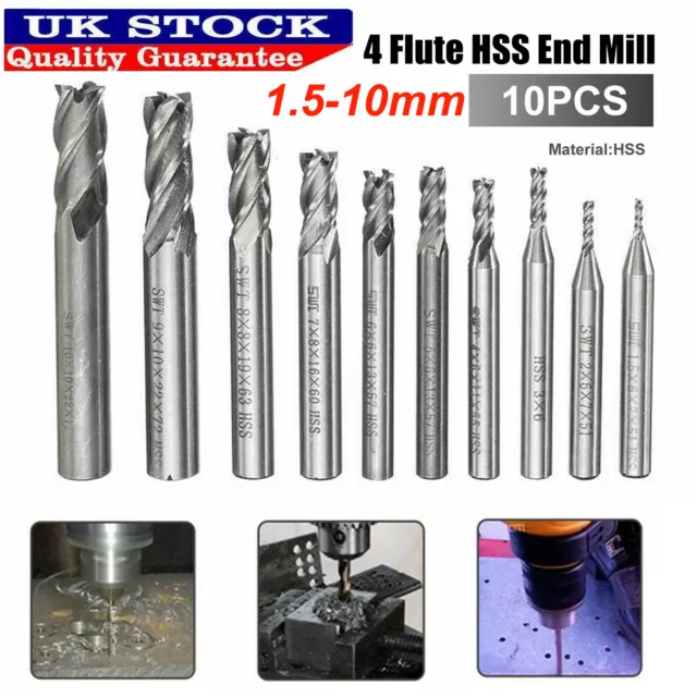 10x Tungsten Carbide 4 Flutes HSS End Milling Cutter Slot Drill Bit Set 1.5-10mm