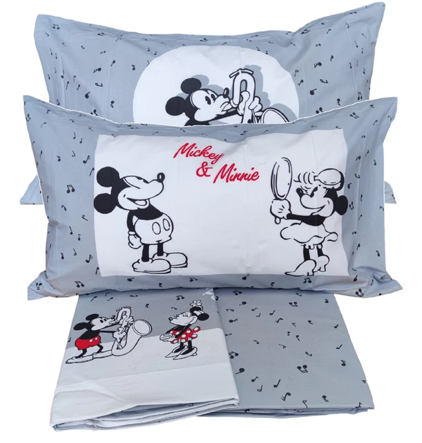 Completo lenzuola letto singolo cotone 100% set Mickey e Minnie fumetto Caleffi