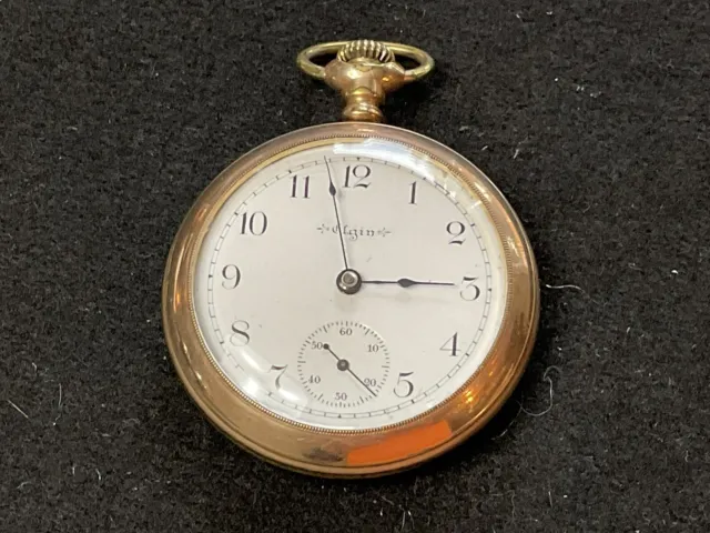 1900 Gents Ornate Elgin Grade 208 Pocket Watch Runs Good Gold White Face Flowers