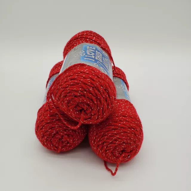 3 Skeins of I Love This Yarn! Metallic #736 Red