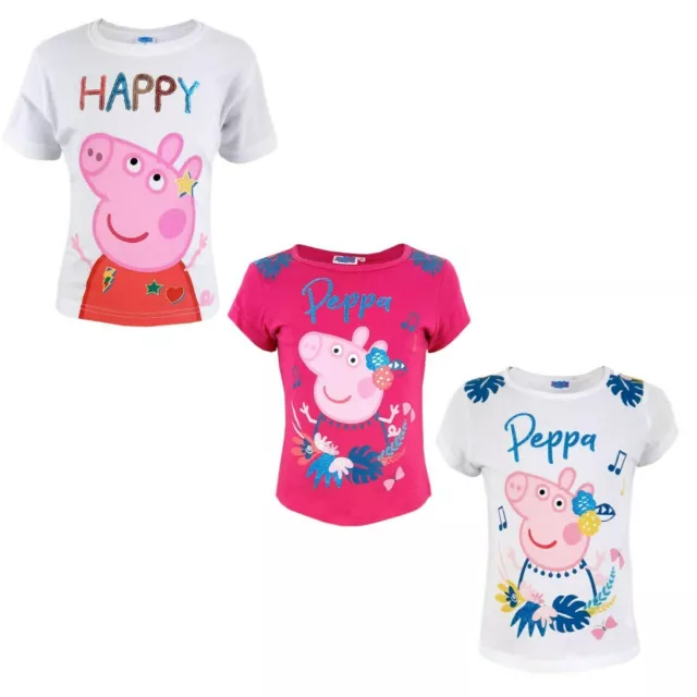Kinder PEPPA Wutz Pig T-Shirt kurzarm für Mädchen 92-116 Weiß Pink NEU