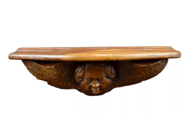 French Antique Carved Wood Angel Wall Shelf Bracket Console 18th