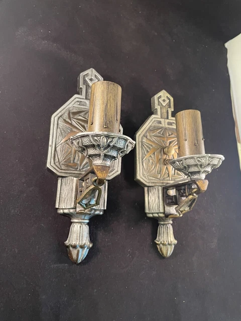 Pair Of Art Deco Cast Iron Single Candle Sconces