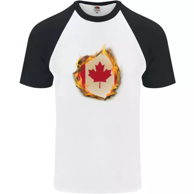 El Canadiense Arce Hoja Bandera Fuego Canadá Hombre S/S Béisbol Camiseta