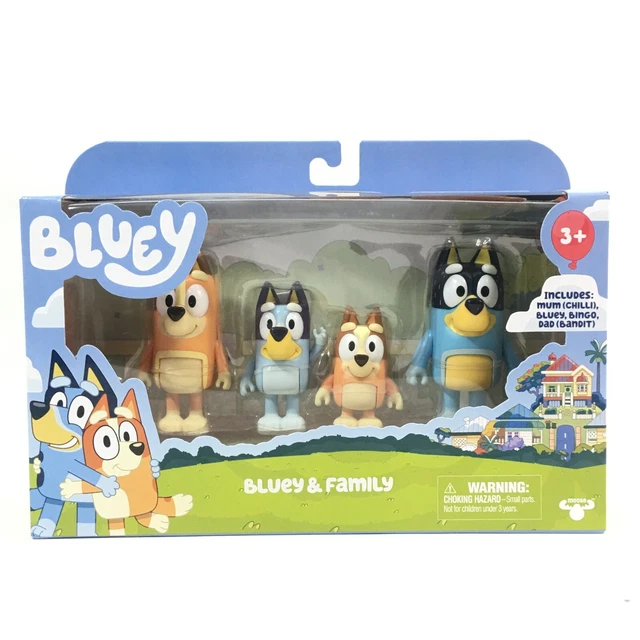 ENSEMBLE DE 4 figurines Bluey & Family Bluey, Mum Chilli, Bingo et Dad