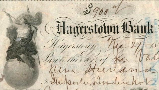 1875 Hagerstown Bank Check $900.00