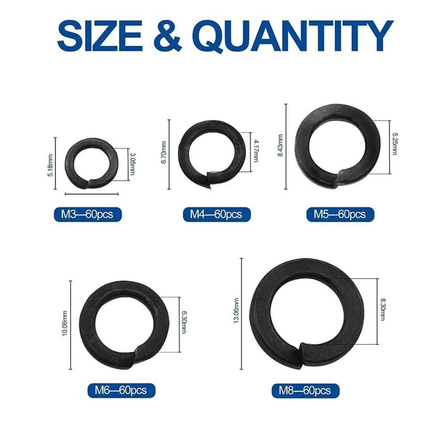 150 Pcs Spring Lock Washer, M4 Split Lock Washer Assortment