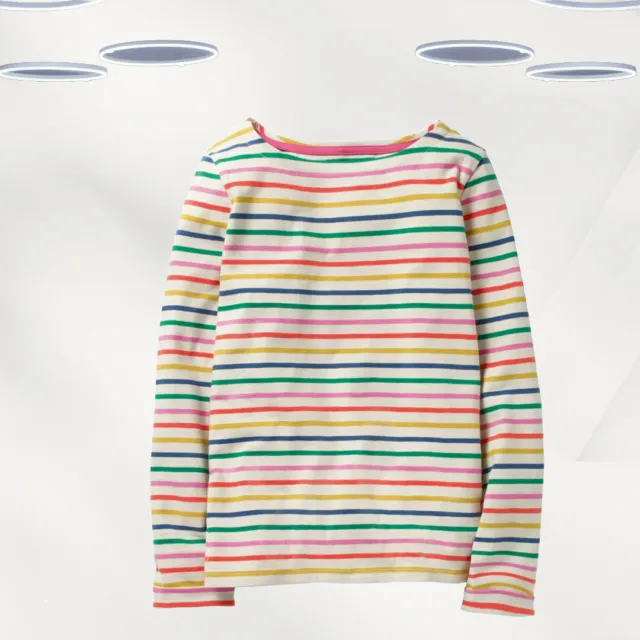 Mini Boden Girl's Everyday Breton Top In Multi Rainbow Stripe (Defect)