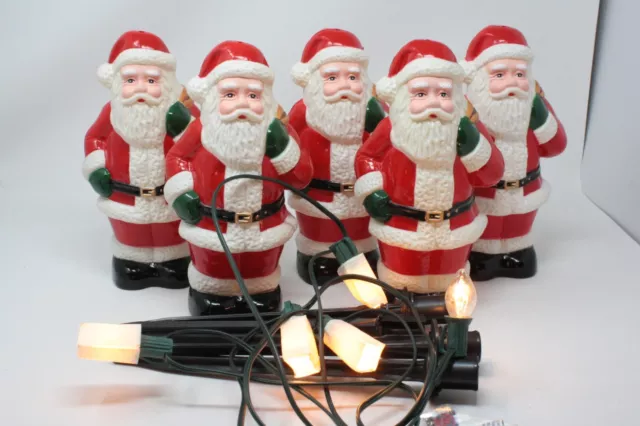 Plastic Santa Lighted Christmas Yard Stakes Set of 5 With Lights Missing Stake