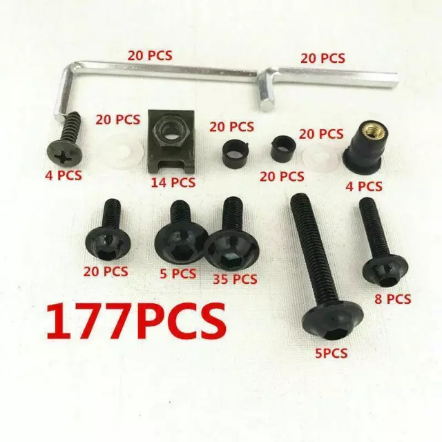 177PC Sportbike Fairing Bolt Kit Bodywork Screw Spire Screw Spring Nut Universal