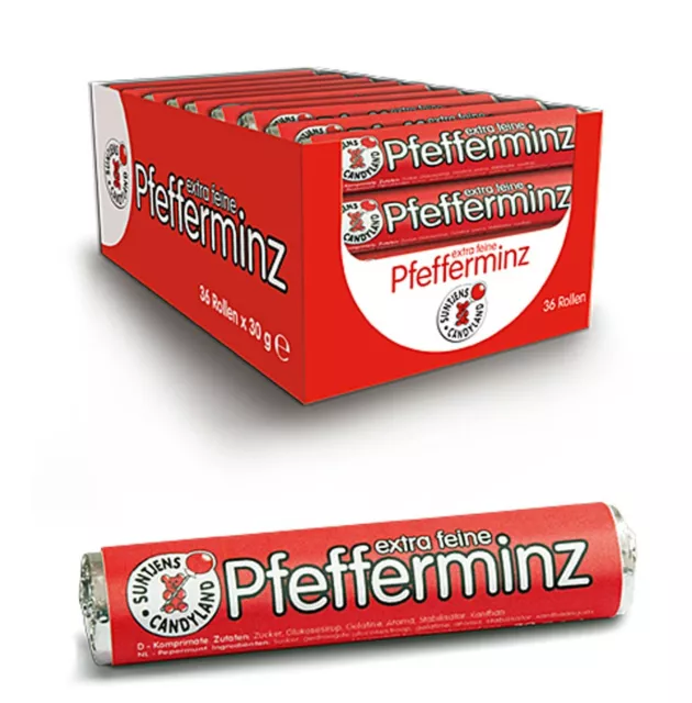 1 Box 36 Rollen Pfefferminz Suntjens Extra Feine Bonbon Fein Minze Süssigkeiten