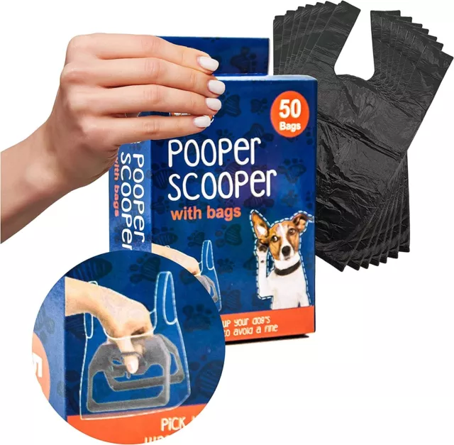 HAND HELD Poop Scoop with 50 Dog Poo Waste Bags with Ties Pet POOPER SCOOPER X2