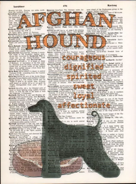 Afghan Hound Dog Traits Altered Art Print Upcycled Vintage Dictionary Page