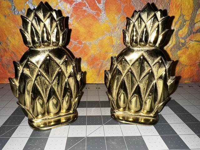 Vintage Brass Pineapple Bookends Pair Virginia Metal crafters Newport N8-2