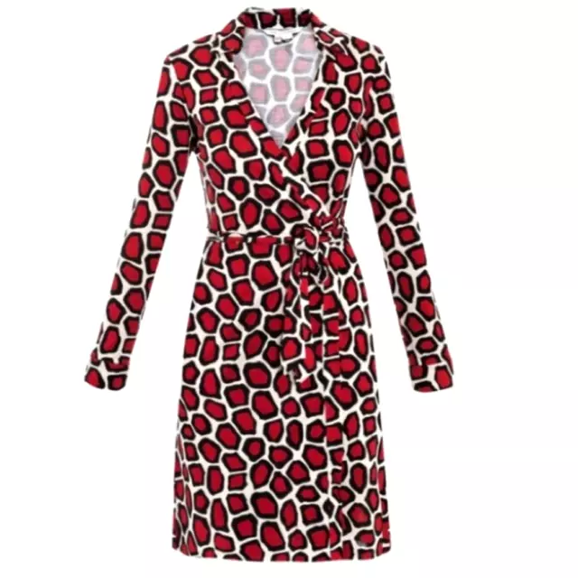 Diane von Furstenberg New Jeanne Two Silk Wrap Dress Stone Leopard Red Women's 0