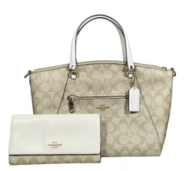 Coach Women's Gallery Tote Signature Canvas Crossbody Bag Gold Light Khaki Chalk
