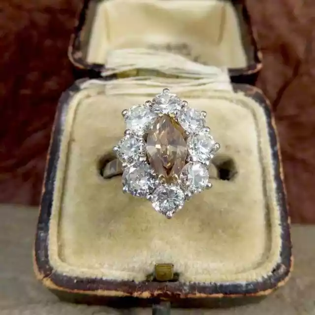 Beautiful Mid To Late 20th Century Cognac Brown 1.06CT Sapphire & White CZ Ring