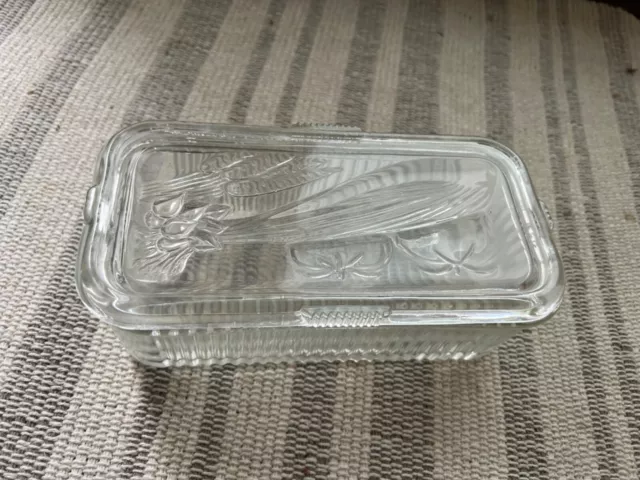 Vintage Federal Glass Refrigerator Dish Ribbed Storage Container 8.5in x 4in