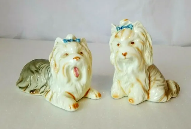 Vintage Bone China Japan Yorkshire Terrier Dogs Figurine Pair G004