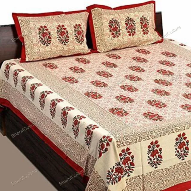 4 Kaam Batik Buti Pure Double Lit Drap avec Deux Housse Oreiller Rouge