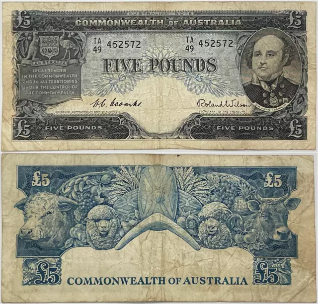 5 Five Pounds Australian Banknote Coombs Wilson TA49 Commonwealth