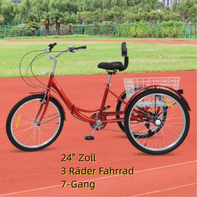 JJsdwin 24 Zoll Dreirad Für Erwachsene - 7-Gang Lastenrad Mit Körben