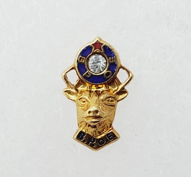 Small Vintage BPOE Elks Lodge Club Enamel Gold Tone Rhinestone Lapel Pin