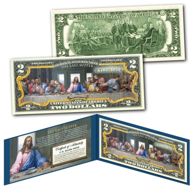 The Last Supper Jesus Christ Religious Authentic Legal Tender Colorized $2 Bill